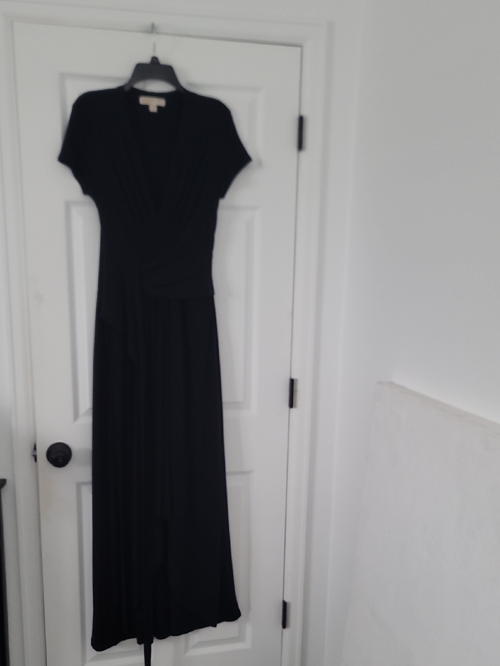 Michael Kors Black Short-Sleeve Wrap-Front Maxi Dress